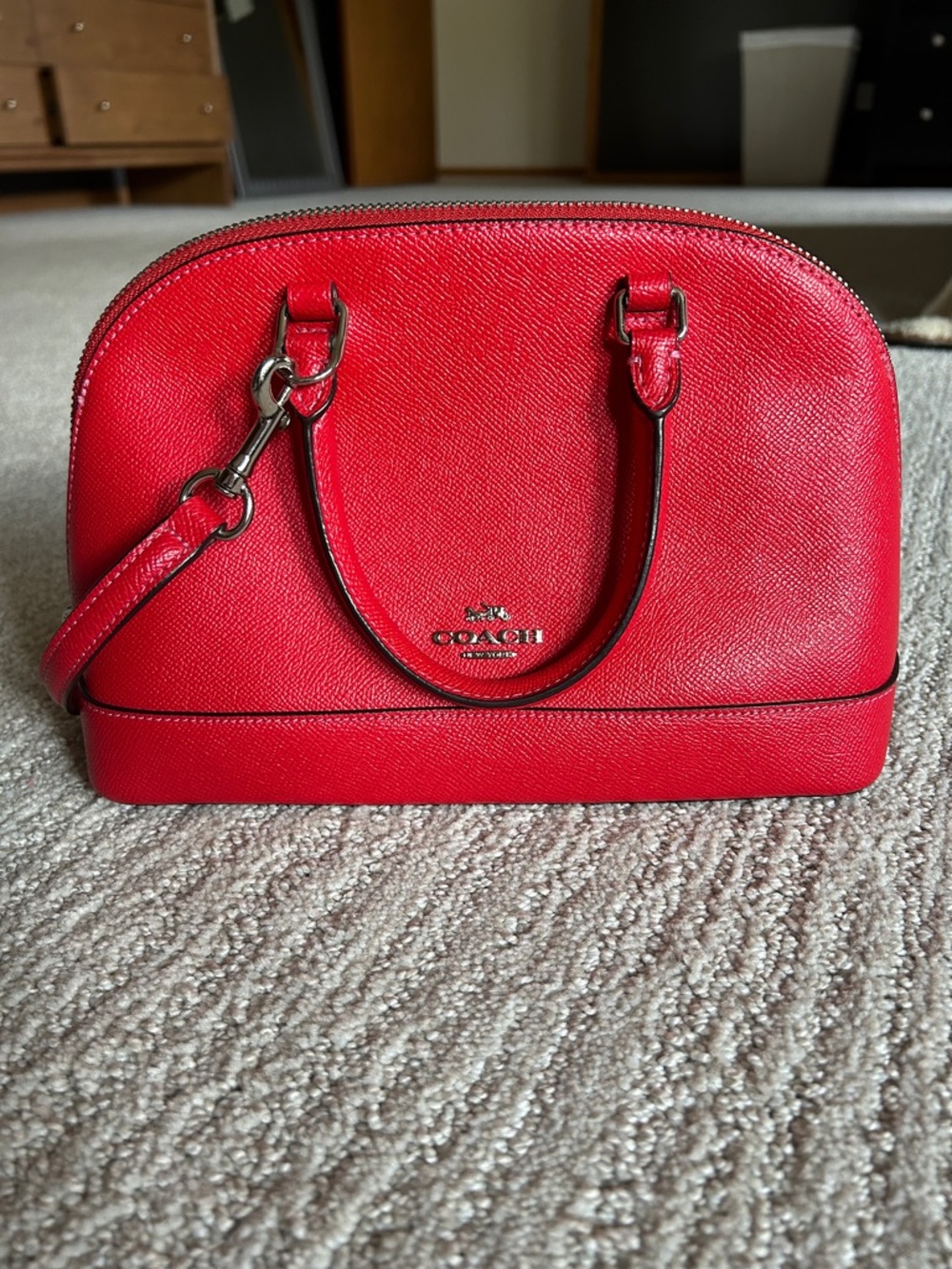 Coach Red Leather Dome Satchel with Detachable Strap
